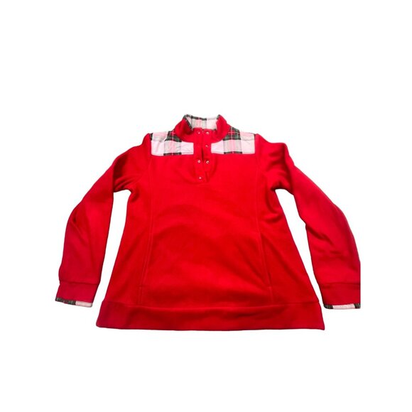 Crown & Ivy Womens Small Red Plaid Pullover Fleece Shirt Shacket Christmas Noel - Picture 1 of 9